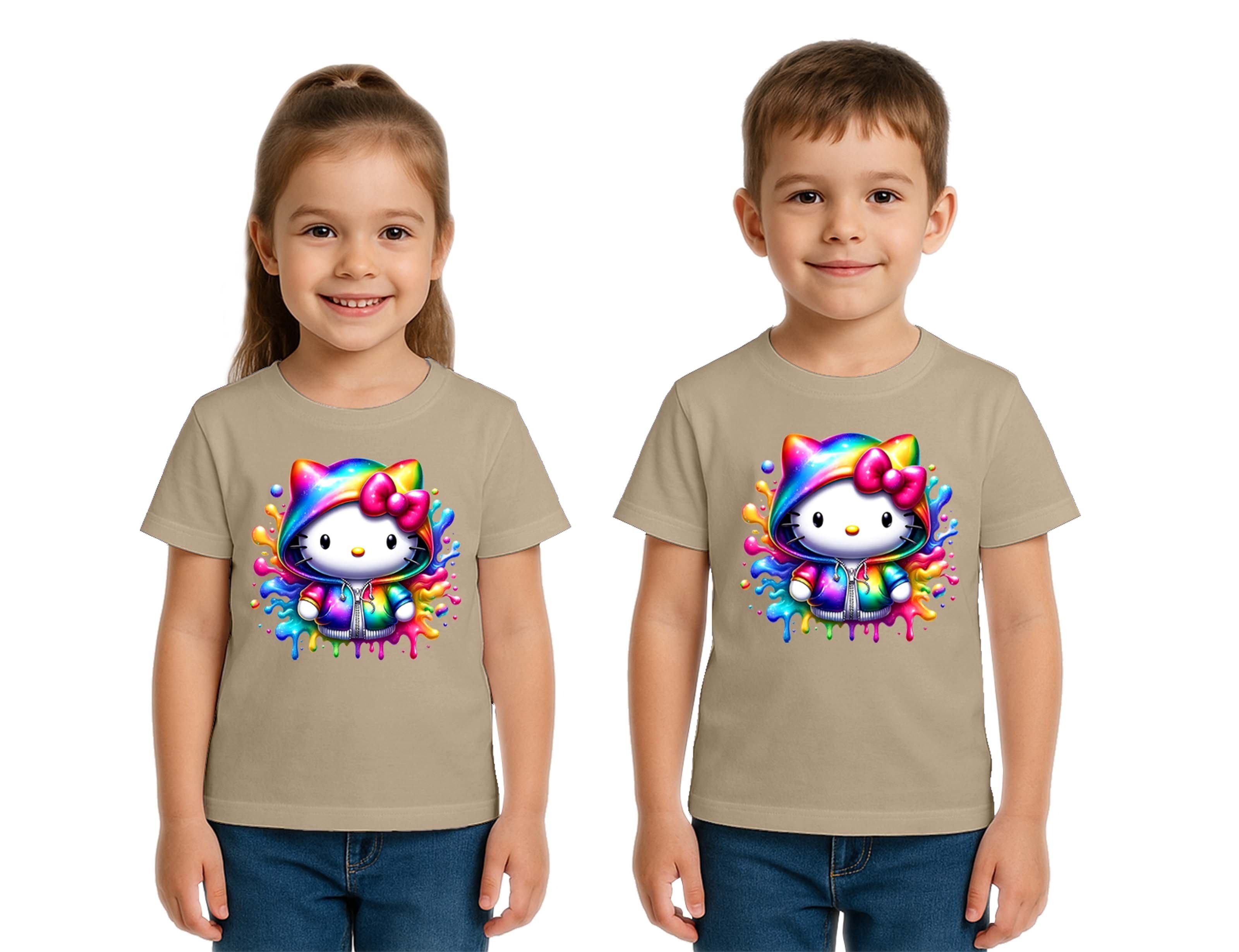 Unisex Hello Kity Baskılı Çocuk Tişört pamuklu penye kumaş