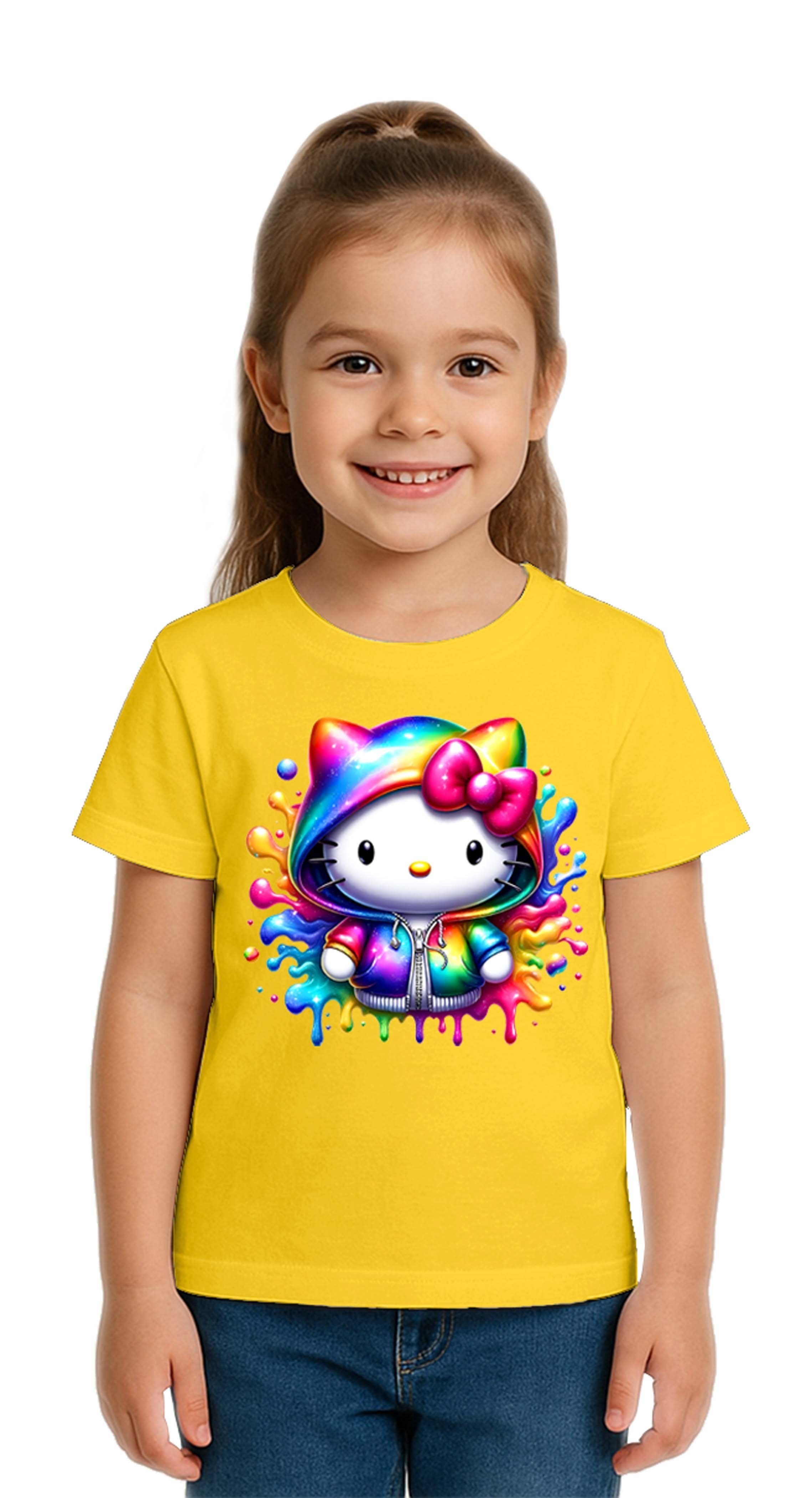 Unisex Hello Kity Baskılı Çocuk Tişört pamuklu penye kumaş