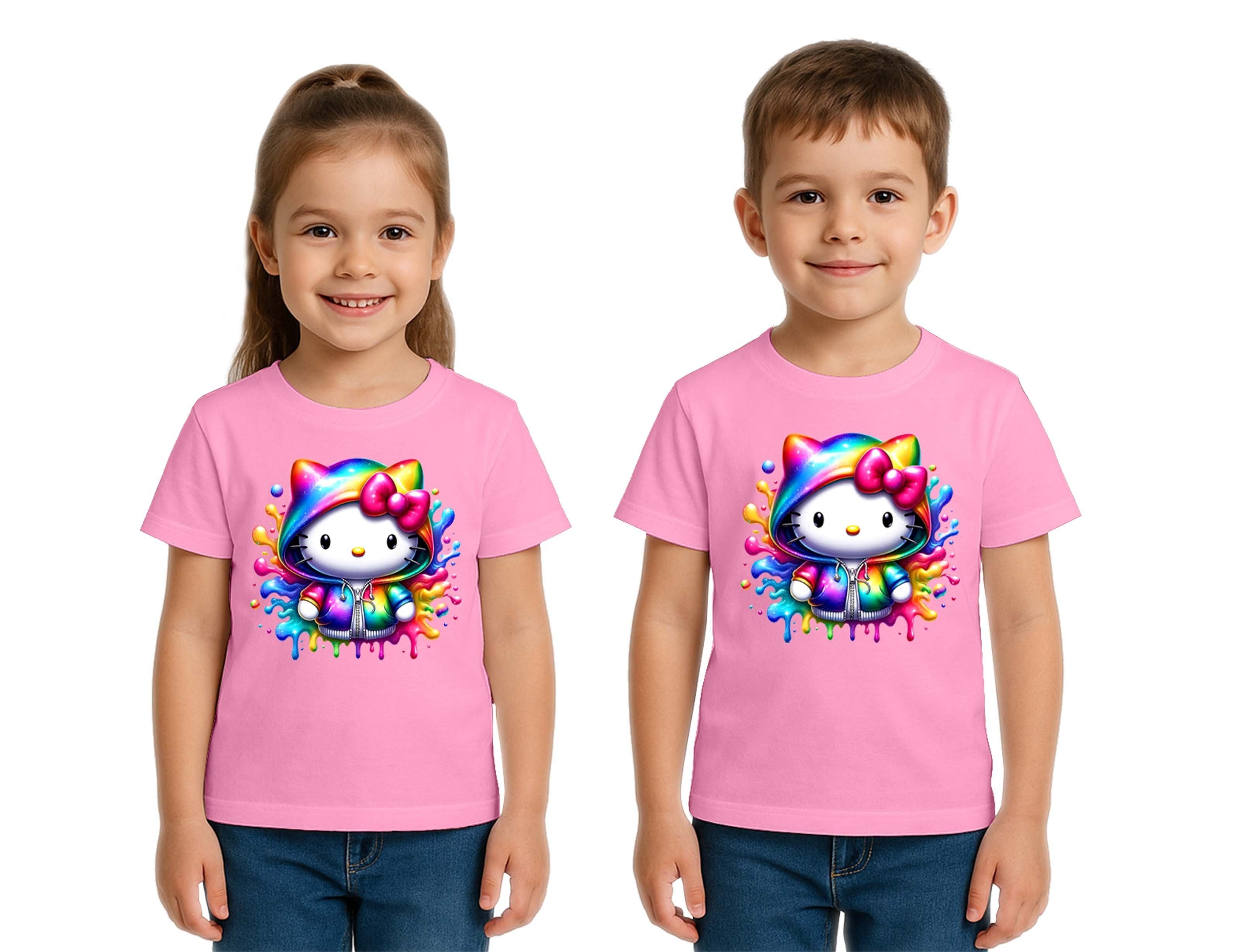 Unisex Hello Kity Baskılı Çocuk Tişört pamuklu penye kumaş