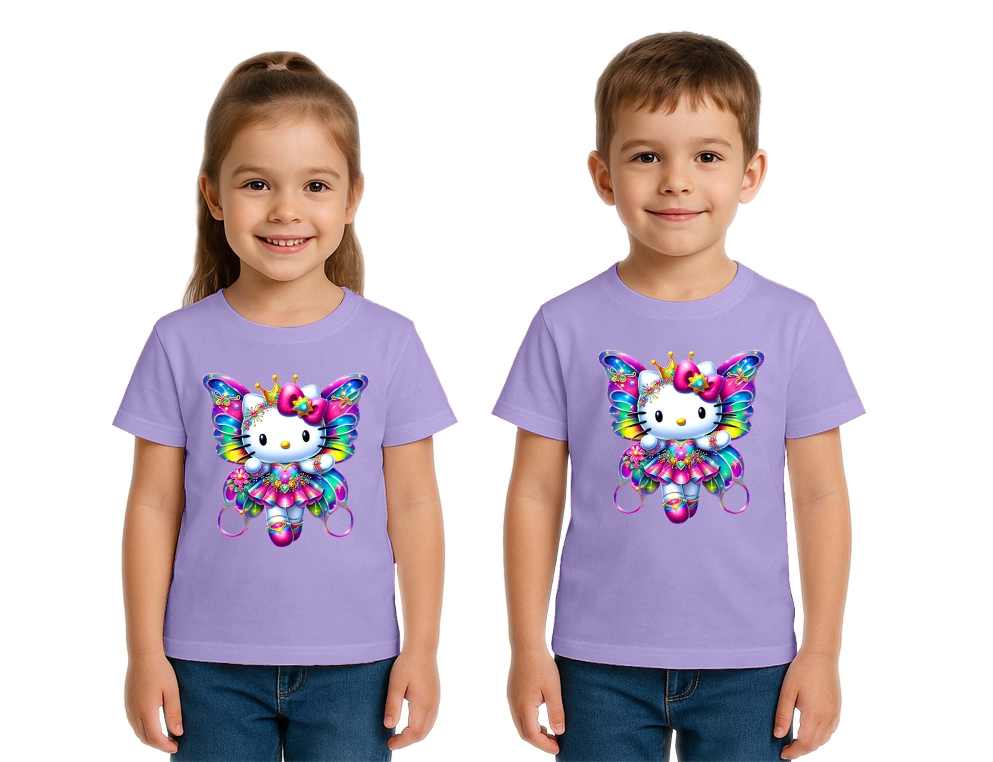 Unisex Hello Kity Baskılı Çocuk Tişört pamuklu penye kumaş