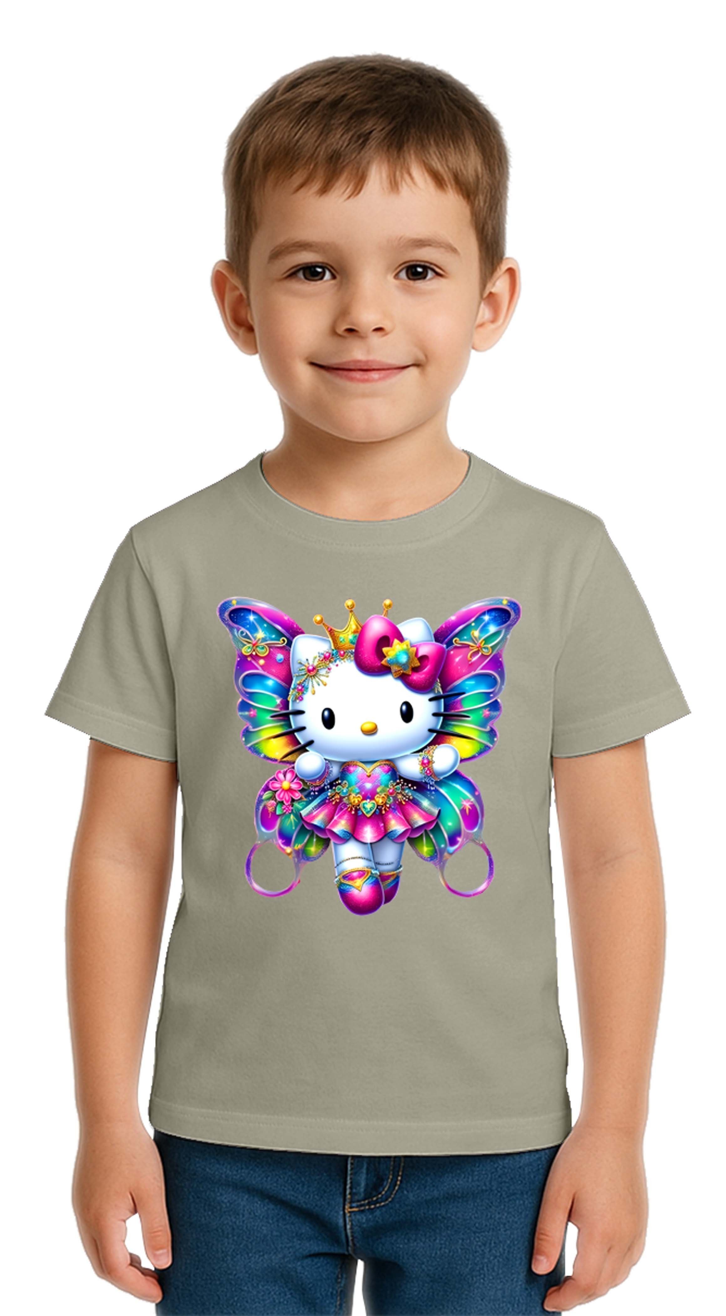 Unisex Hello Kity Baskılı Çocuk Tişört pamuklu penye kumaş
