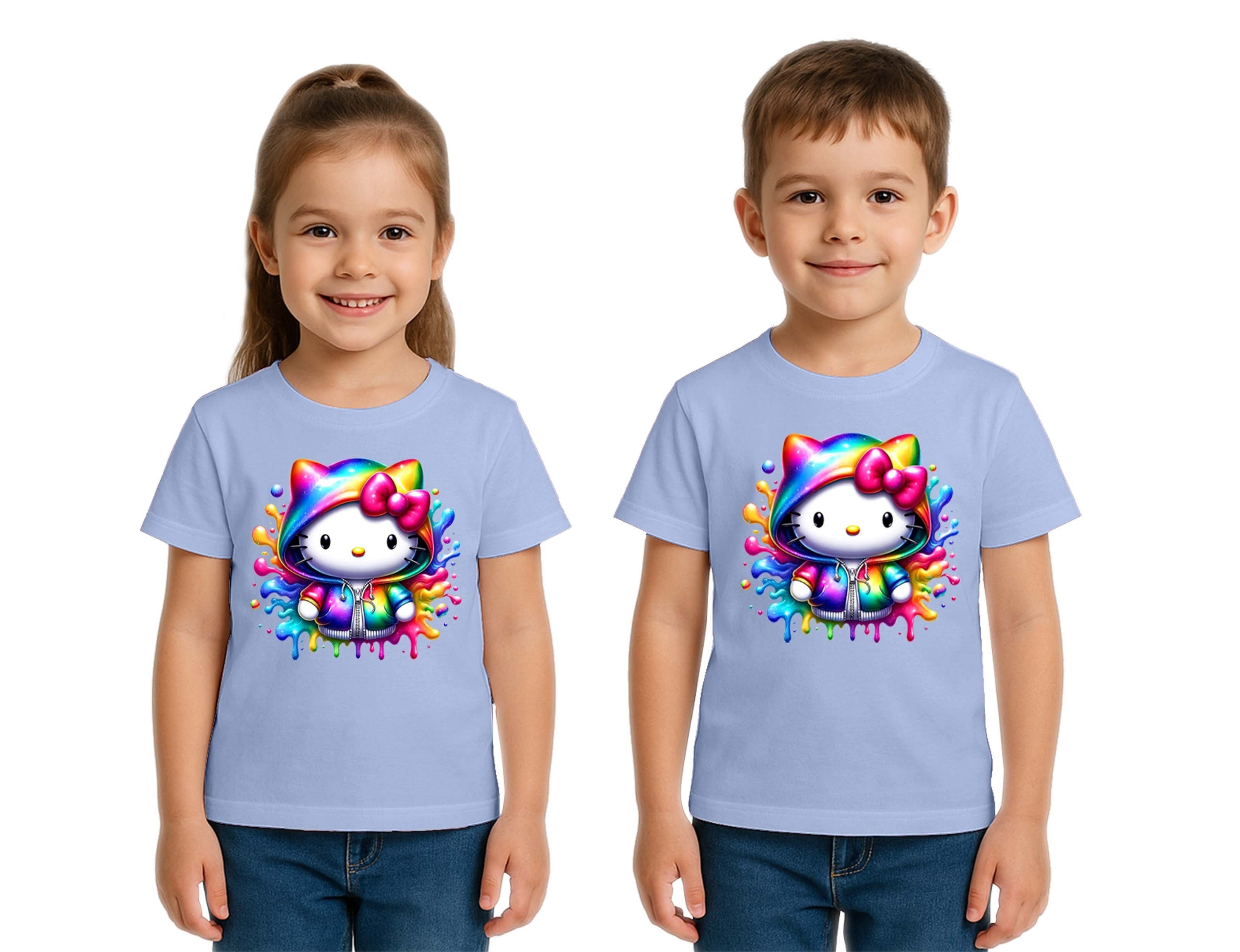 Unisex Hello Kity Baskılı Çocuk Tişört pamuklu penye kumaş
