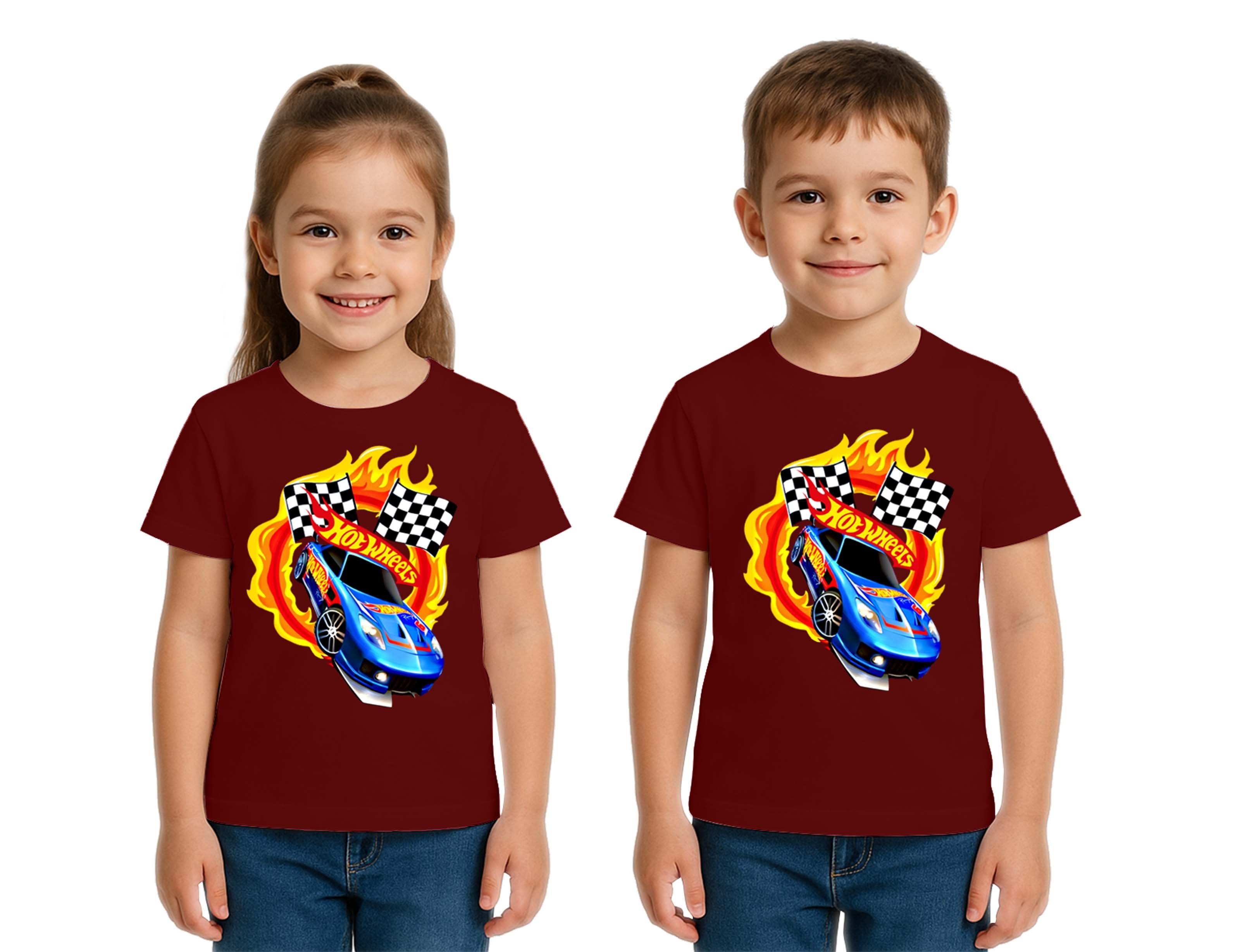 Unisex Hot Wheels baskılı Çocuk Tişört pamuklu penye kumaş