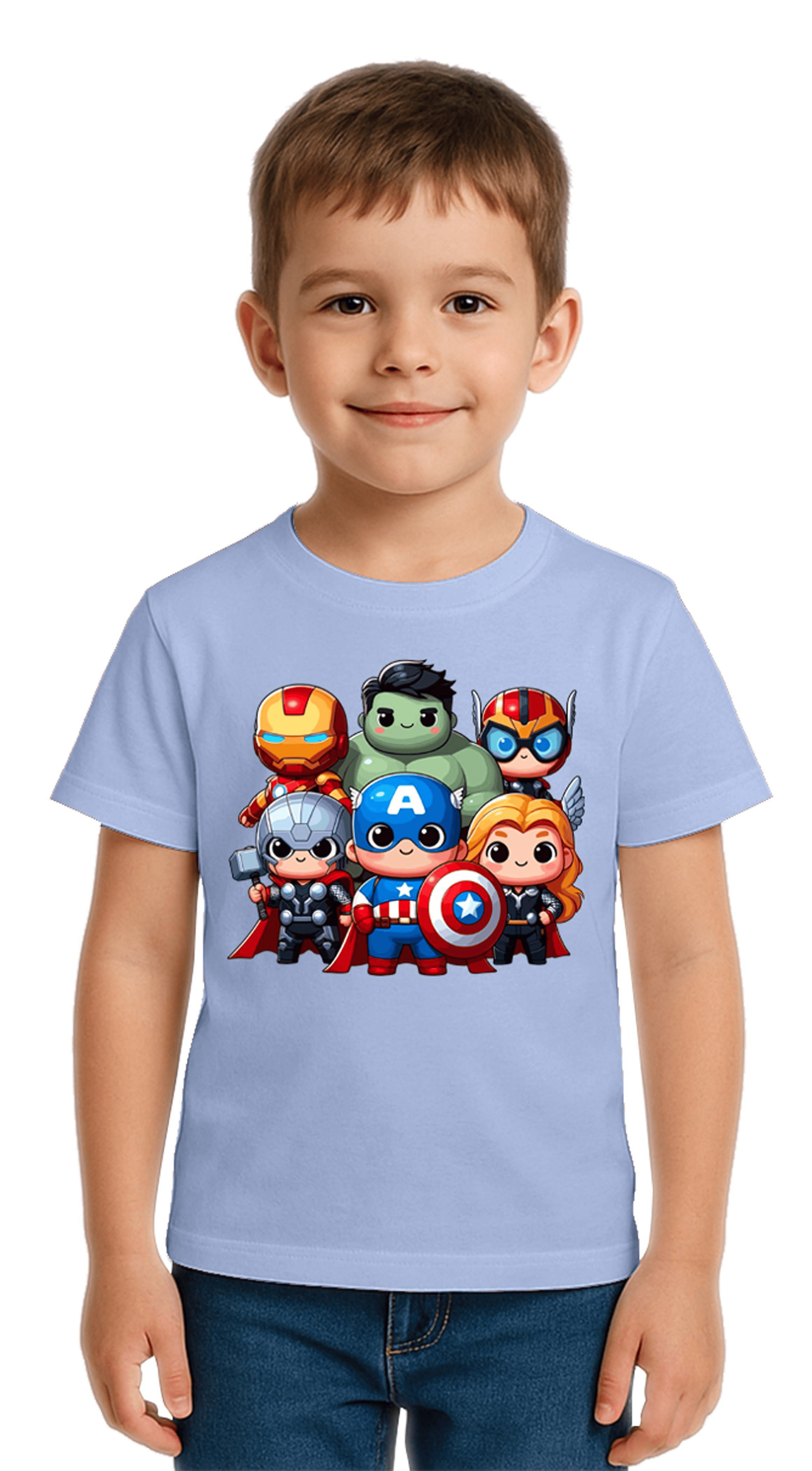 Unisex Hulk Kaptan Amerika Demir Adam Baskılı Çocuk Tişört pamuklu penye kumaş