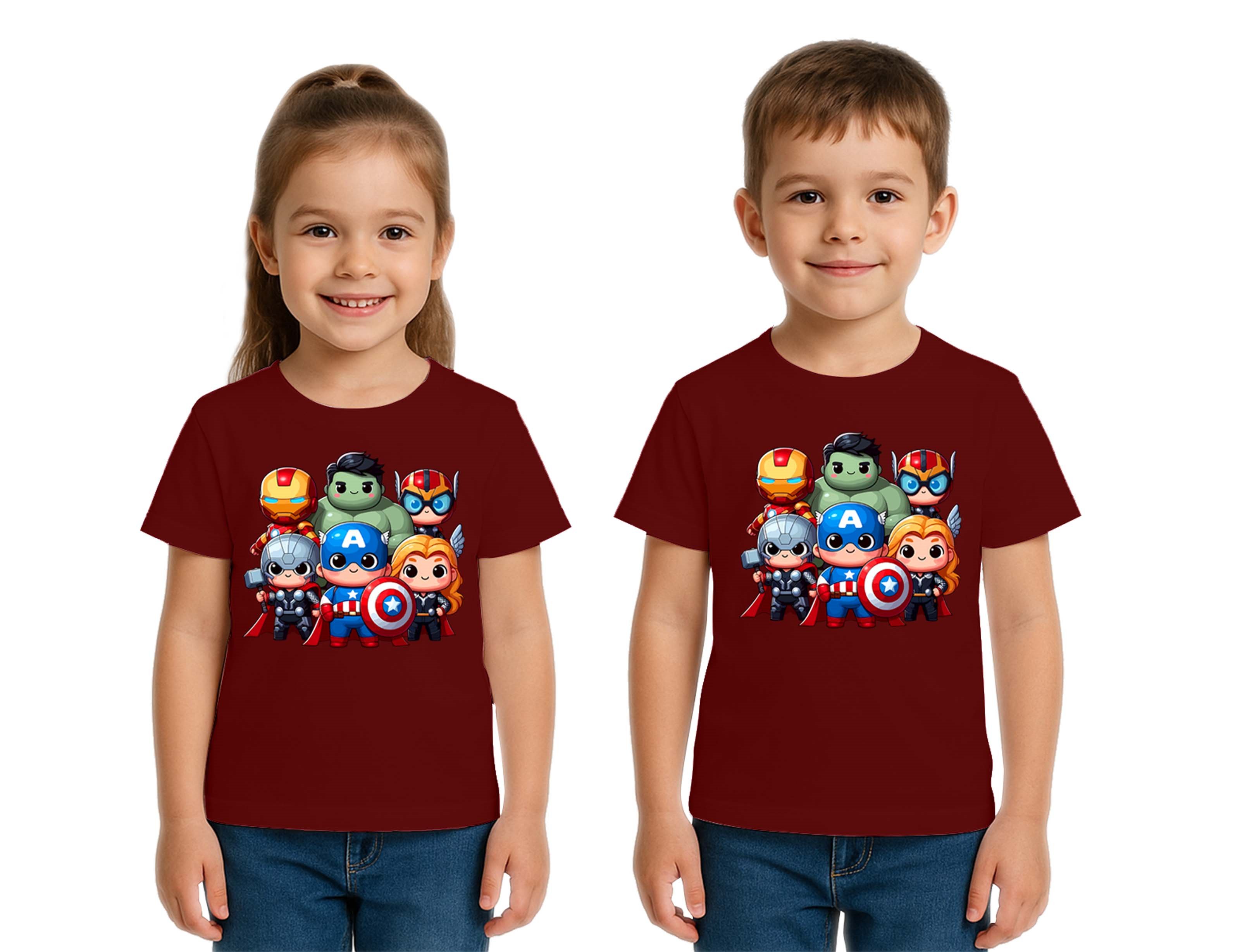 Unisex Hulk Kaptan Amerika Demir Adam Baskılı Çocuk Tişört pamuklu penye kumaş