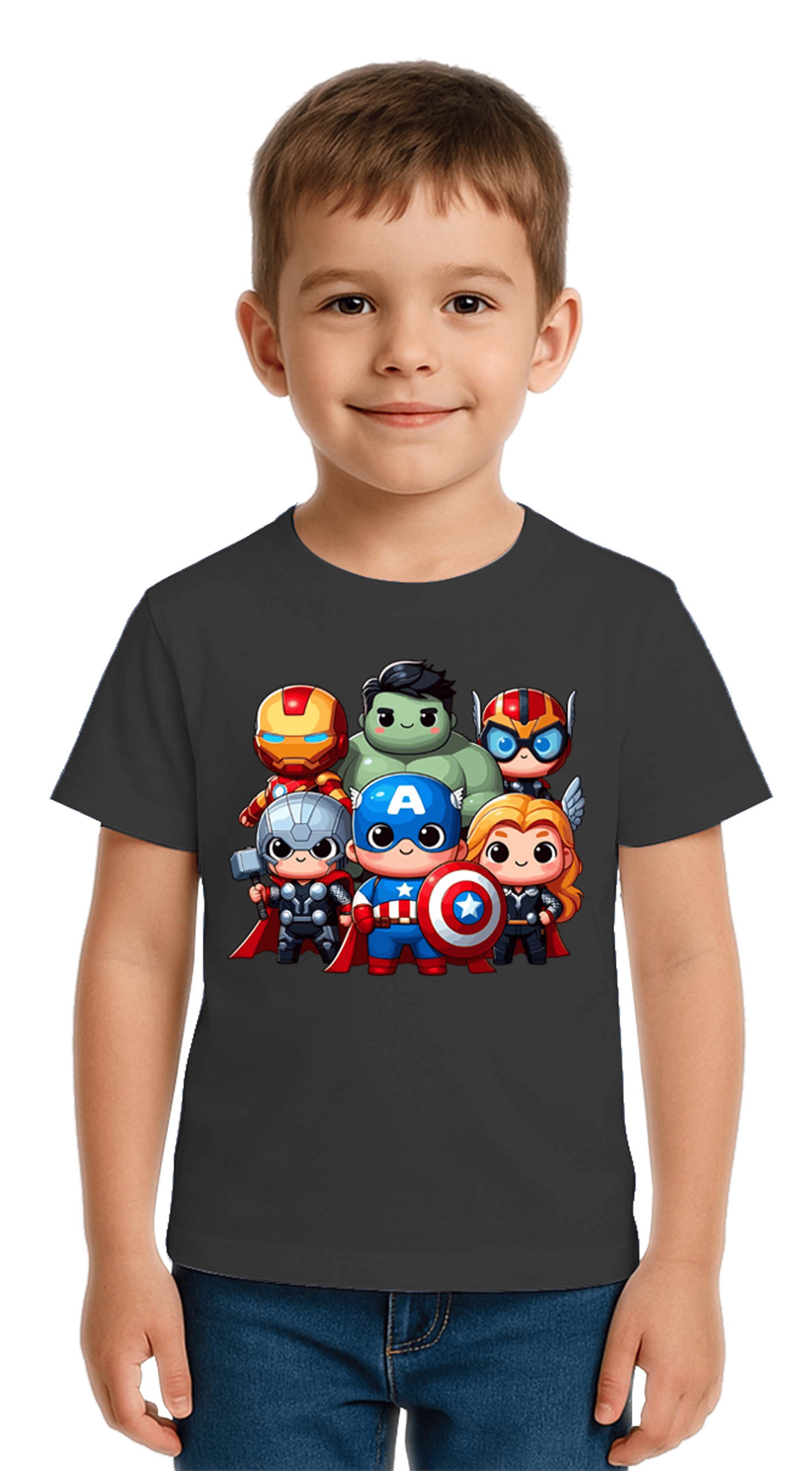 Unisex Hulk Kaptan Amerika Demir Adam Baskılı Çocuk Tişört pamuklu penye kumaş