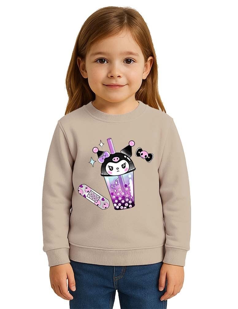 Unisex Kuromi Baskılı Çocuk Swaetshirt 3 İplik Şardonlu