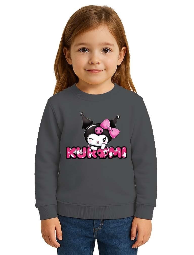 Unisex Kuromi Baskılı Çocuk Swaetshirt 3 İplik Şardonlu