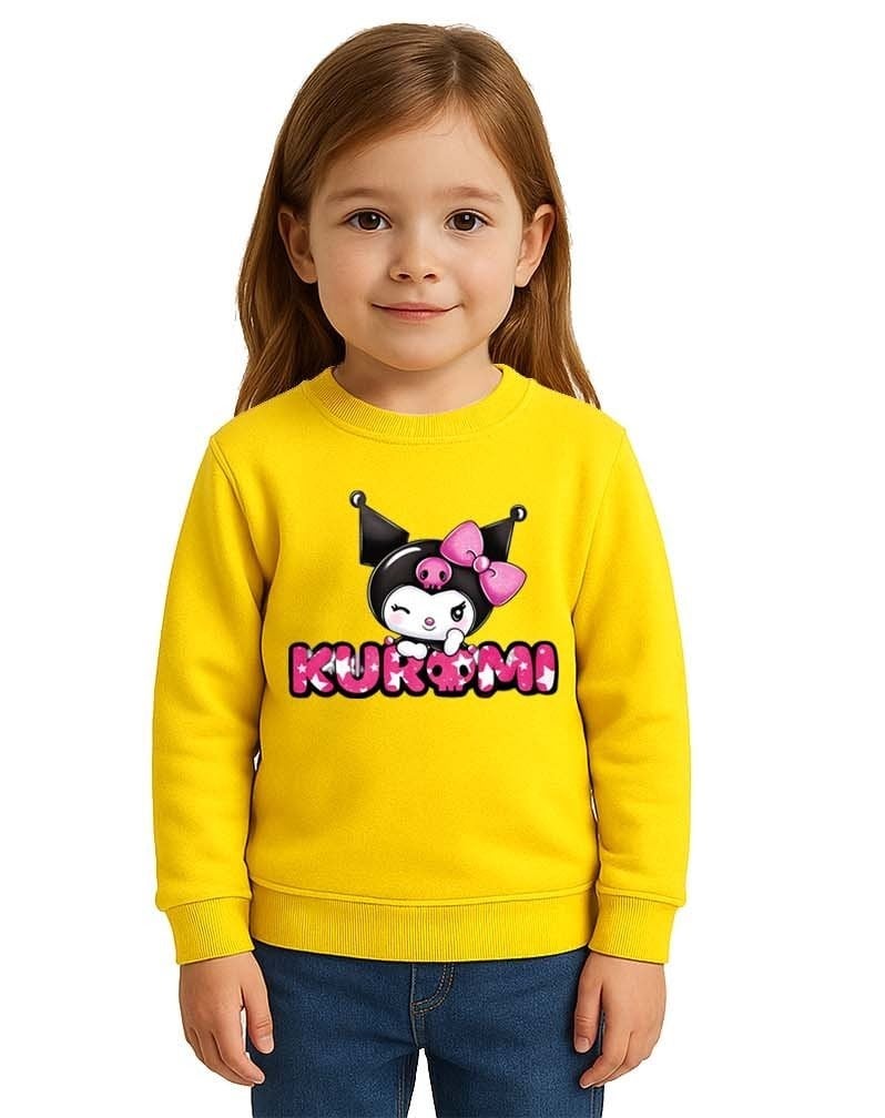 Unisex Kuromi Baskılı Çocuk Swaetshirt 3 İplik Şardonlu