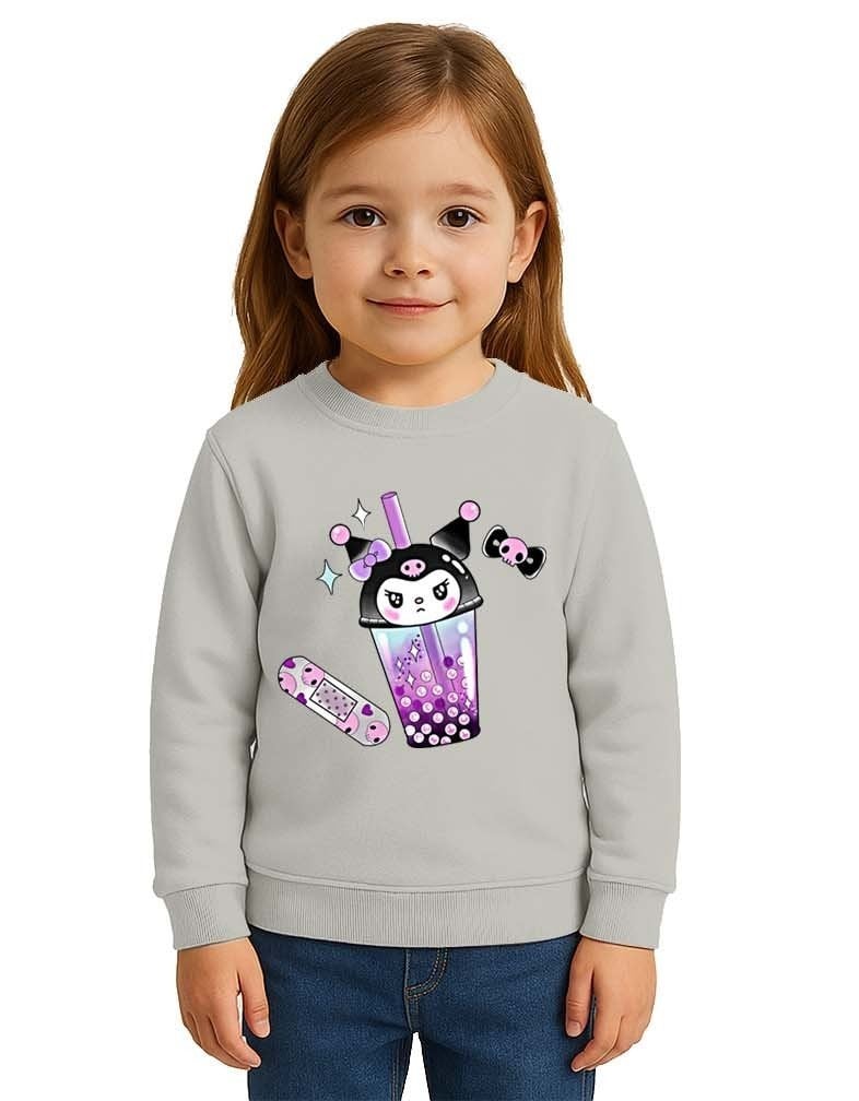 Unisex Kuromi Baskılı Çocuk Swaetshirt 3 İplik Şardonlu