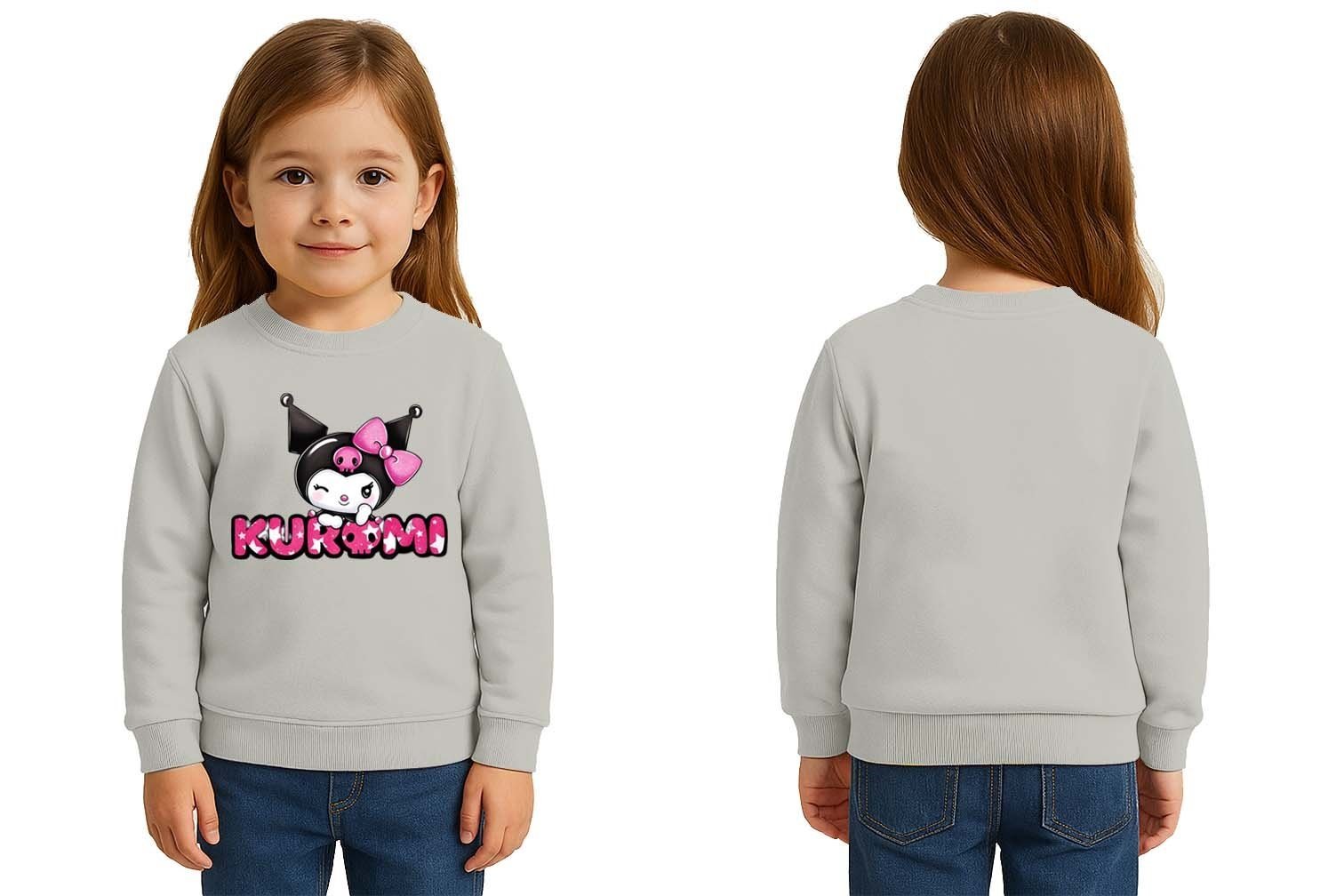 Unisex Kuromi Baskılı Çocuk Swaetshirt 3 İplik Şardonlu