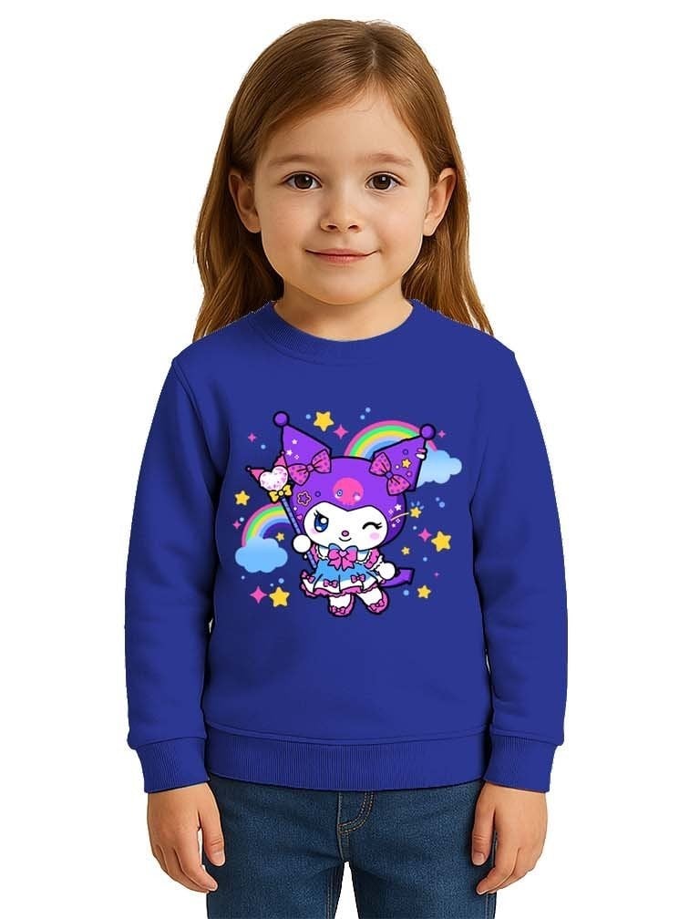 Unisex Kuromi Baskılı Çocuk Swaetshirt 3 İplik Şardonlu