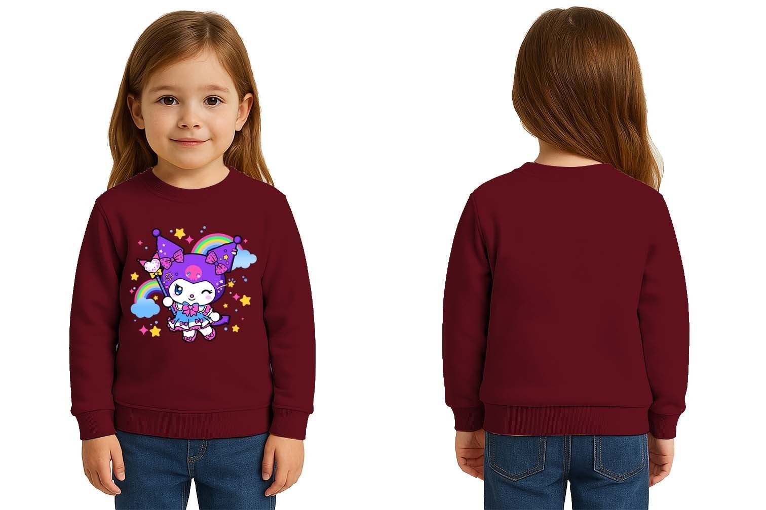 Unisex Kuromi Baskılı Çocuk Swaetshirt 3 İplik Şardonlu