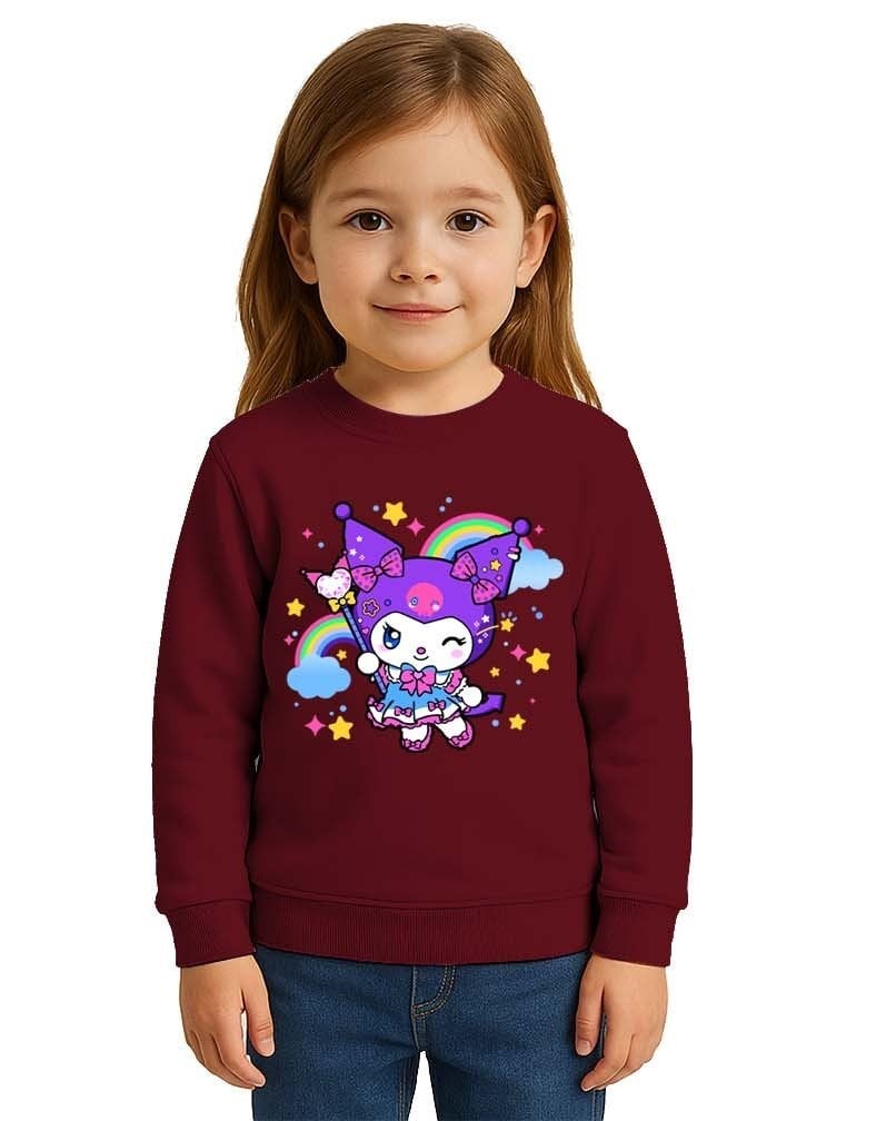 Unisex Kuromi Baskılı Çocuk Swaetshirt 3 İplik Şardonlu
