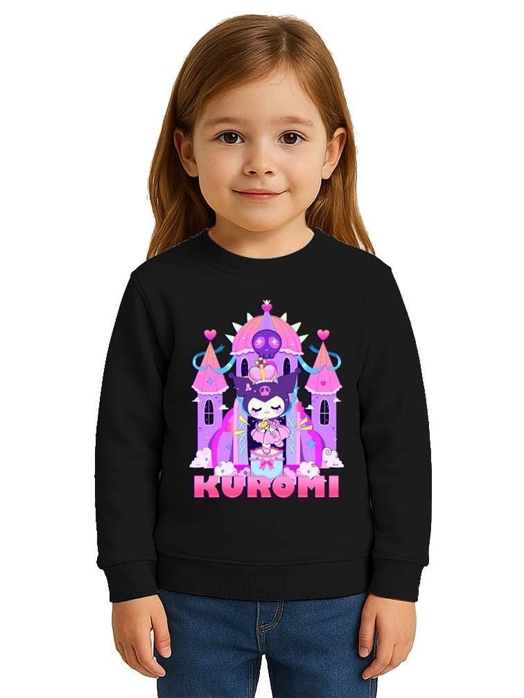 Unisex Kuromi Baskılı Çocuk Swaetshirt 3 İplik Şardonlu