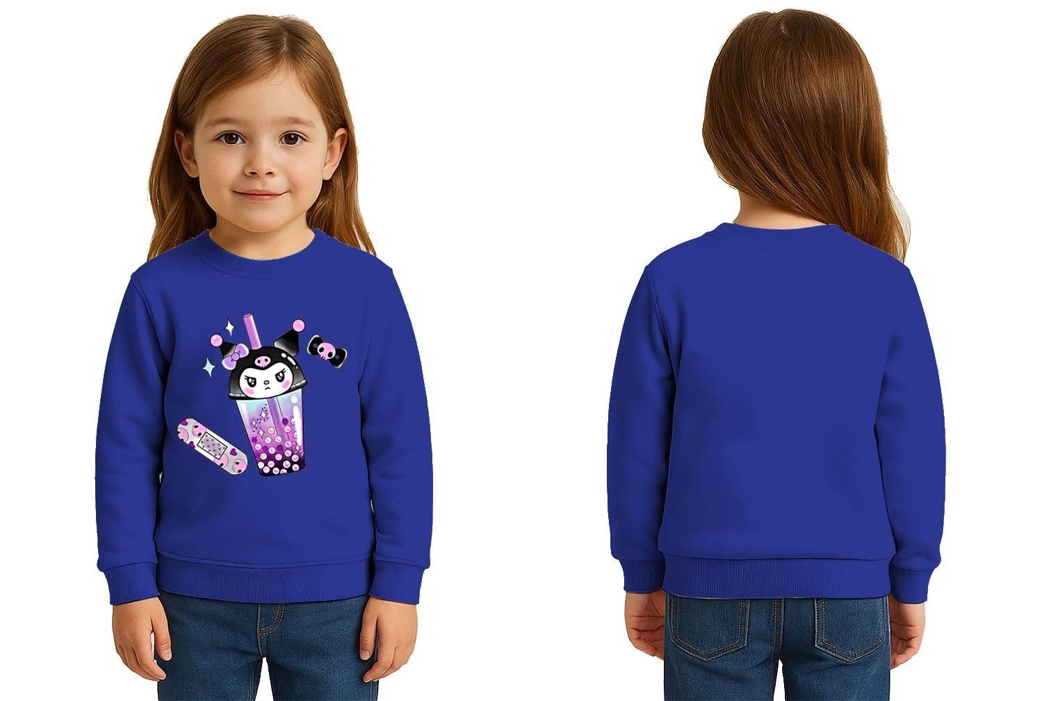 Unisex Kuromi Baskılı Çocuk Swaetshirt 3 İplik Şardonlu