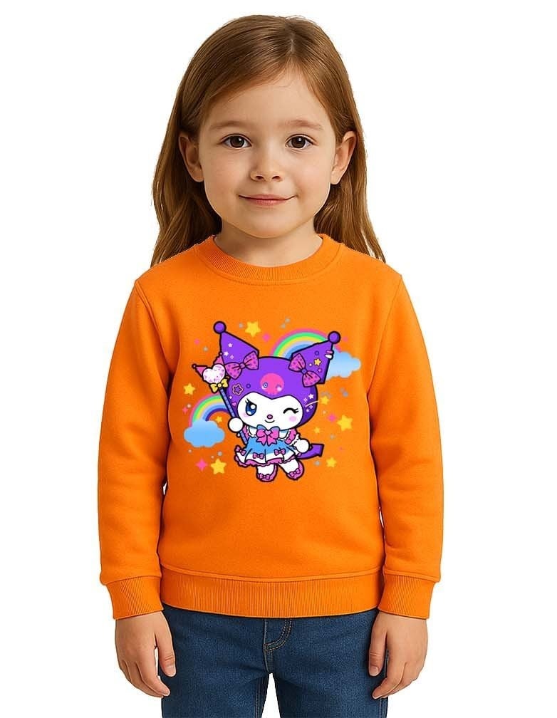 Unisex Kuromi Baskılı Çocuk Swaetshirt 3 İplik Şardonlu