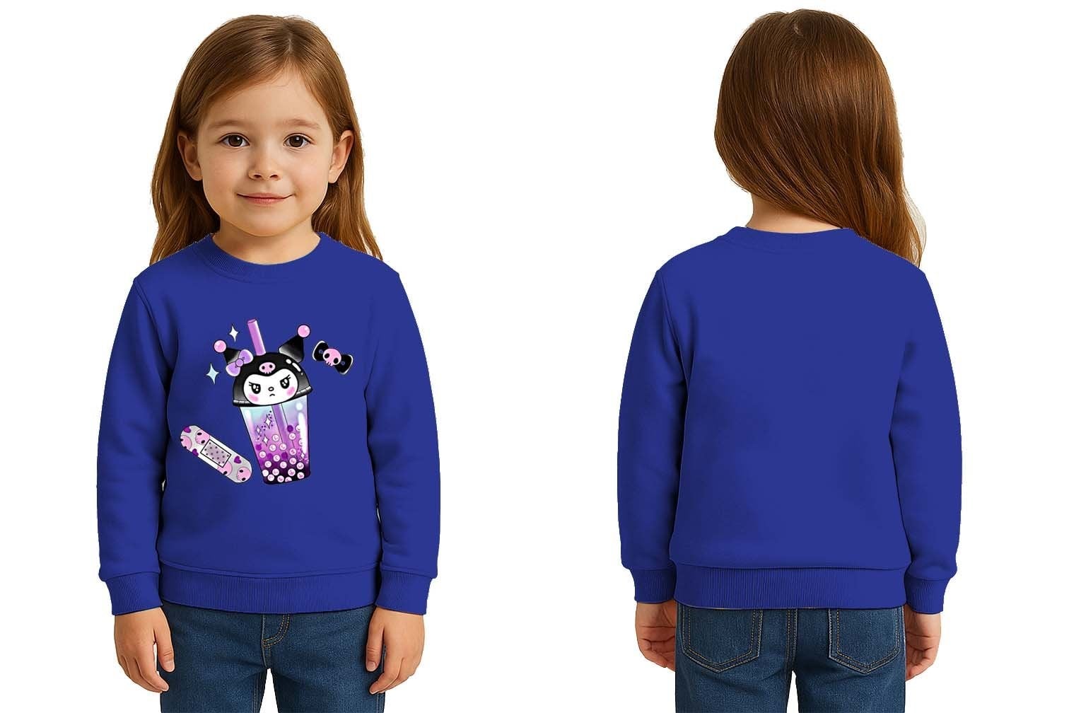 Unisex Kuromi Baskılı Çocuk Swaetshirt 3 İplik Şardonlu