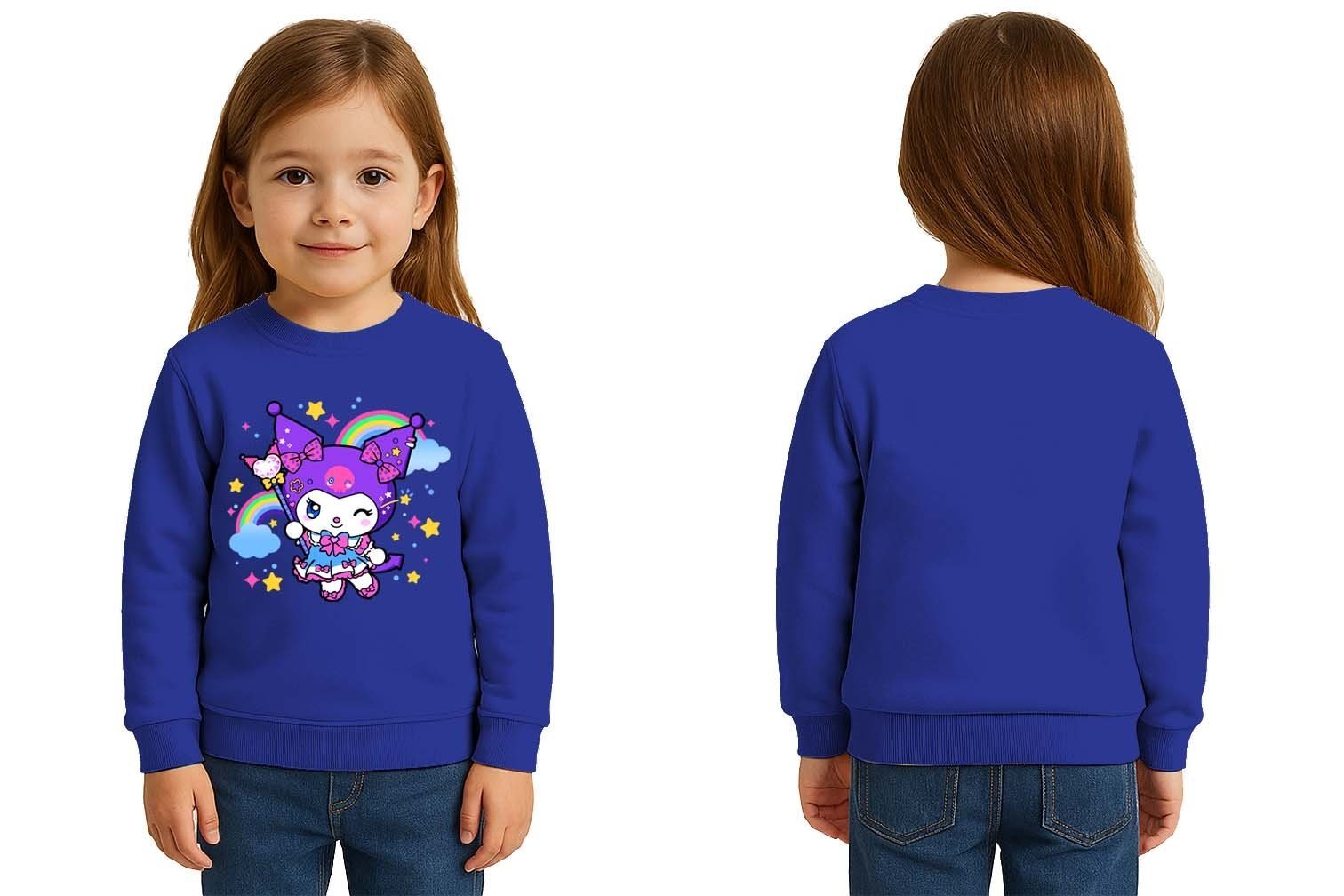 Unisex Kuromi Baskılı Çocuk Swaetshirt 3 İplik Şardonlu