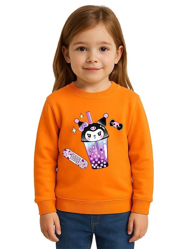 Unisex Kuromi Baskılı Çocuk Swaetshirt 3 İplik Şardonlu