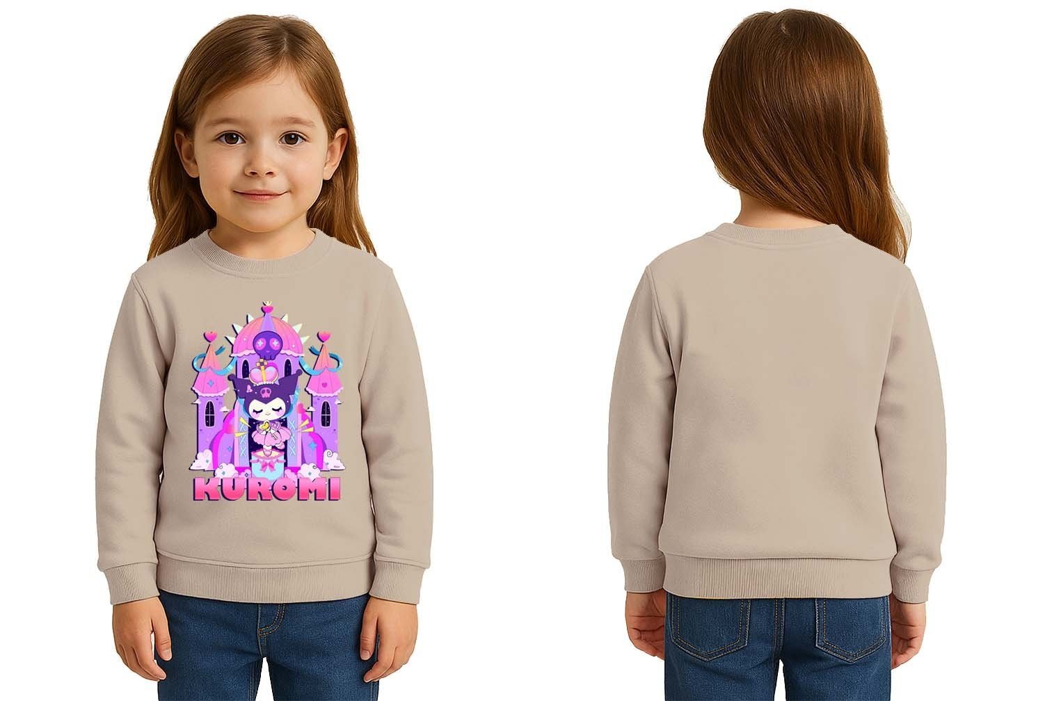 Unisex Kuromi Baskılı Çocuk Swaetshirt 3 İplik Şardonlu
