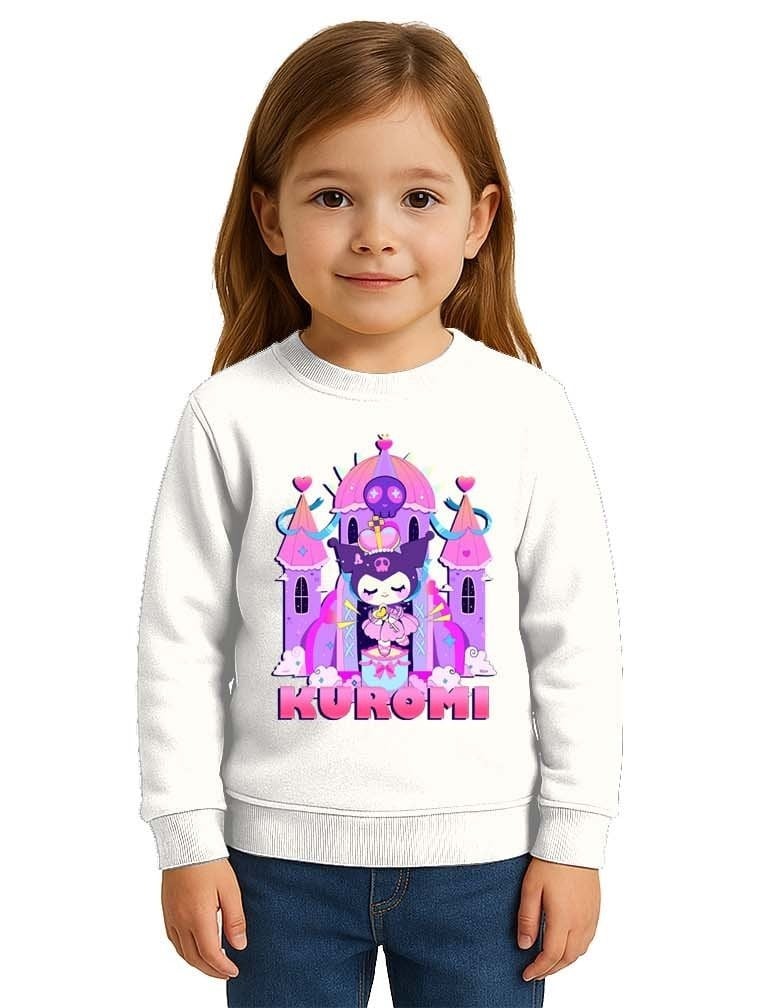 Unisex Kuromi Baskılı Çocuk Swaetshirt 3 İplik Şardonlu