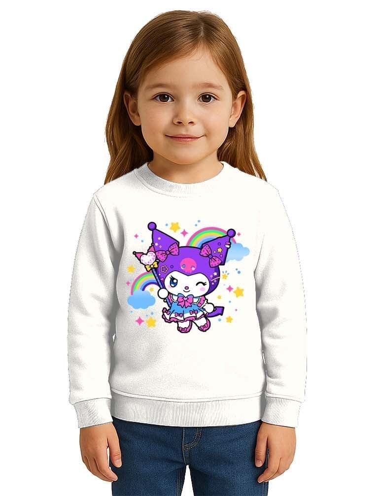 Unisex Kuromi Baskılı Çocuk Swaetshirt 3 İplik Şardonlu