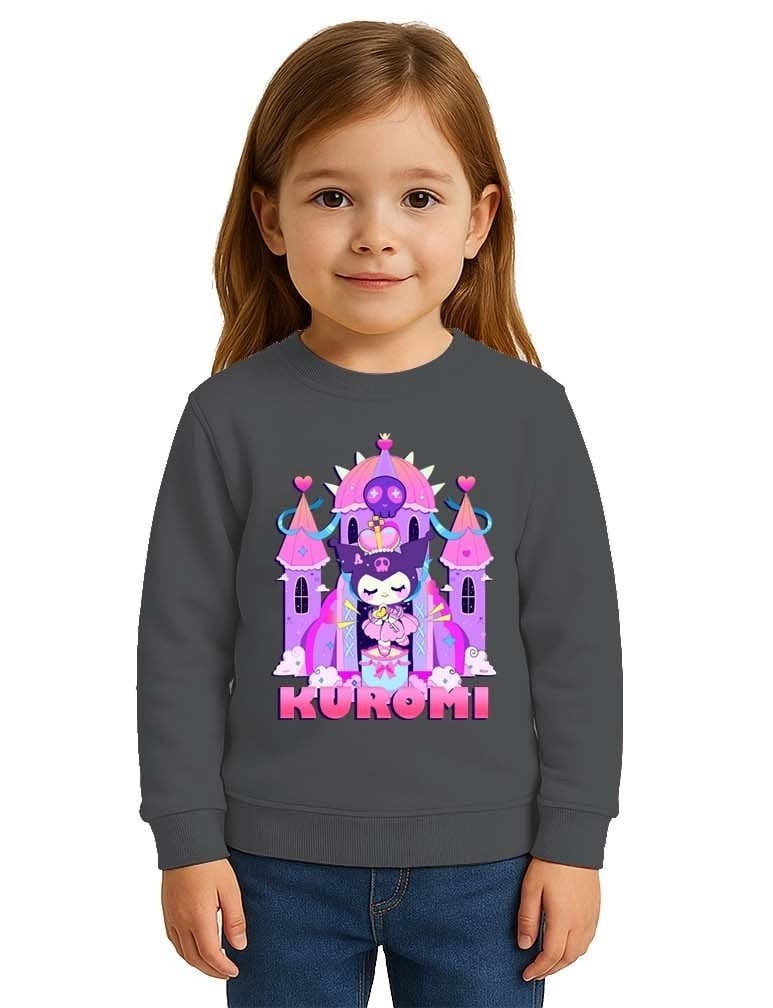 Unisex Kuromi Baskılı Çocuk Swaetshirt 3 İplik Şardonlu