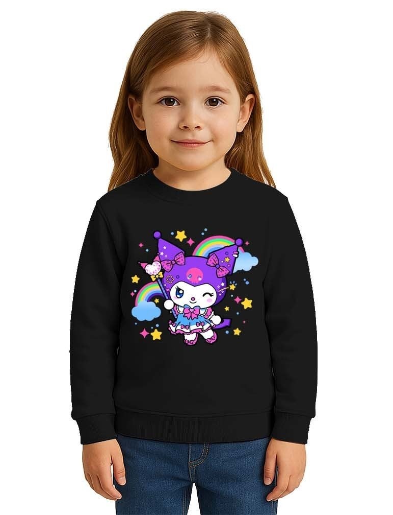 Unisex Kuromi Baskılı Çocuk Swaetshirt 3 İplik Şardonlu