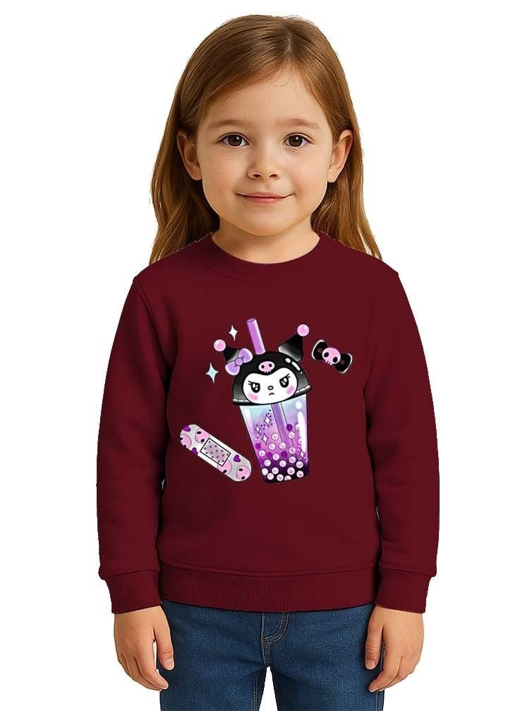 Unisex Kuromi Baskılı Çocuk Swaetshirt 3 İplik Şardonlu