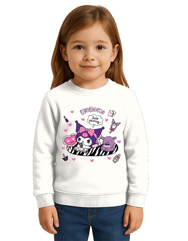Unisex Kuromi Baskılı Çocuk Swaetshirt 3 İplik Şardonlu