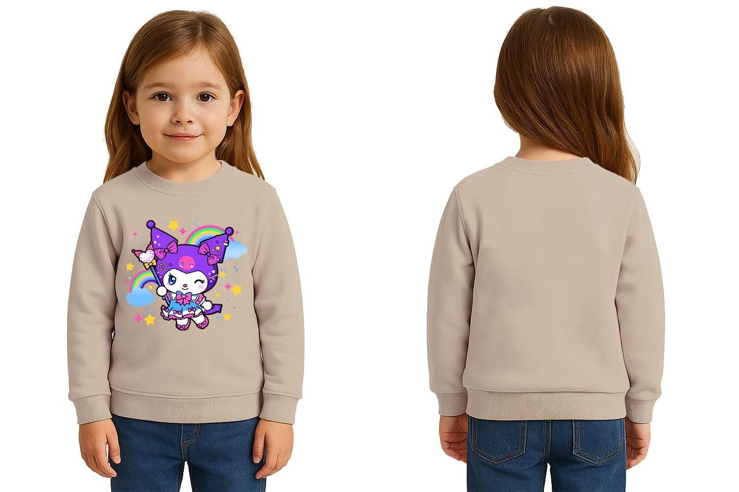 Unisex Kuromi Baskılı Çocuk Swaetshirt 3 İplik Şardonlu
