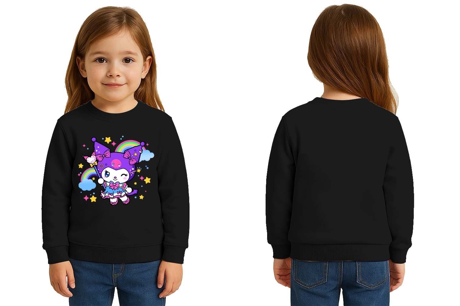 Unisex Kuromi Baskılı Çocuk Swaetshirt 3 İplik Şardonlu