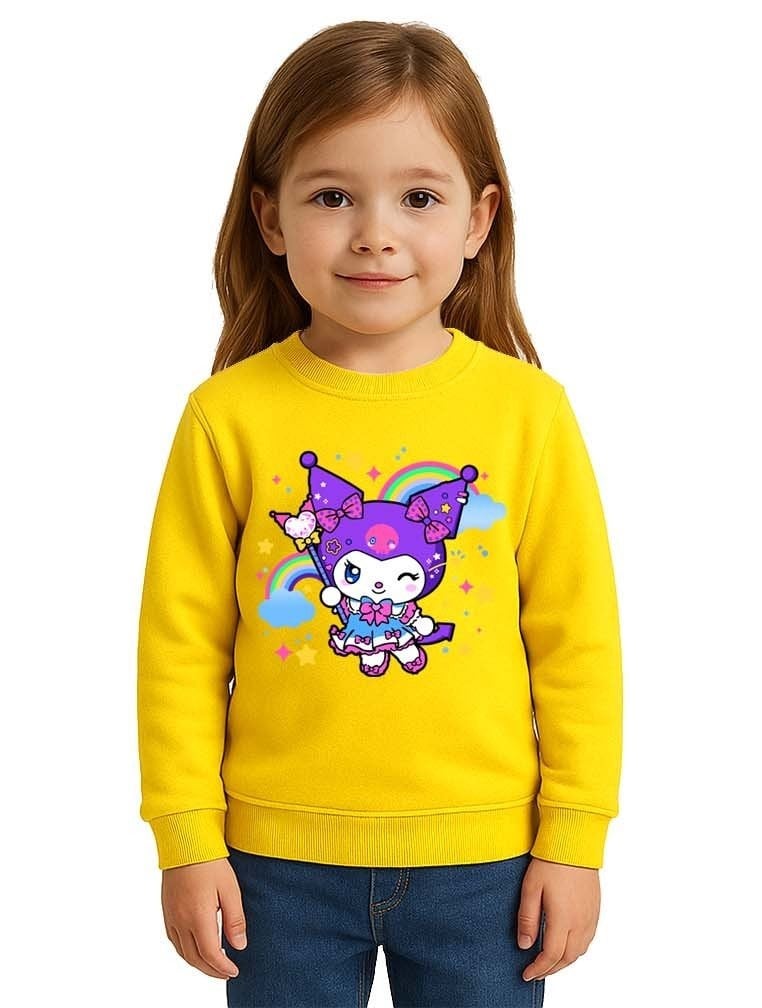 Unisex Kuromi Baskılı Çocuk Swaetshirt 3 İplik Şardonlu