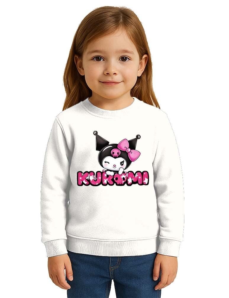 Unisex Kuromi Baskılı Çocuk Swaetshirt 3 İplik Şardonlu