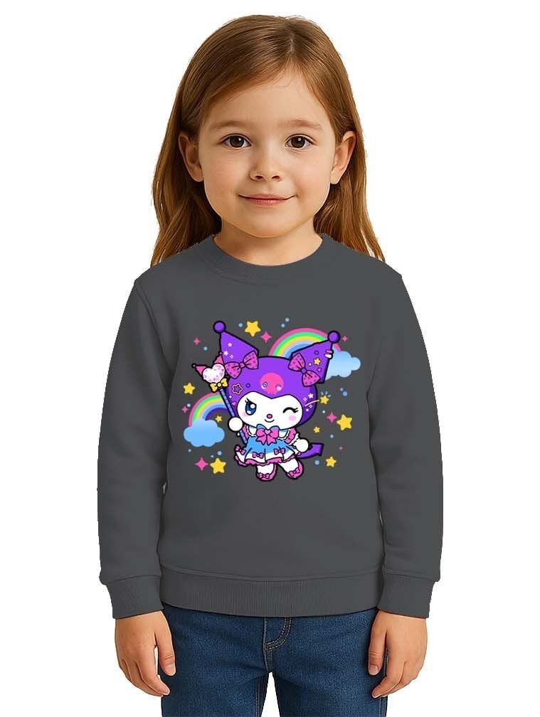 Unisex Kuromi Baskılı Çocuk Swaetshirt 3 İplik Şardonlu