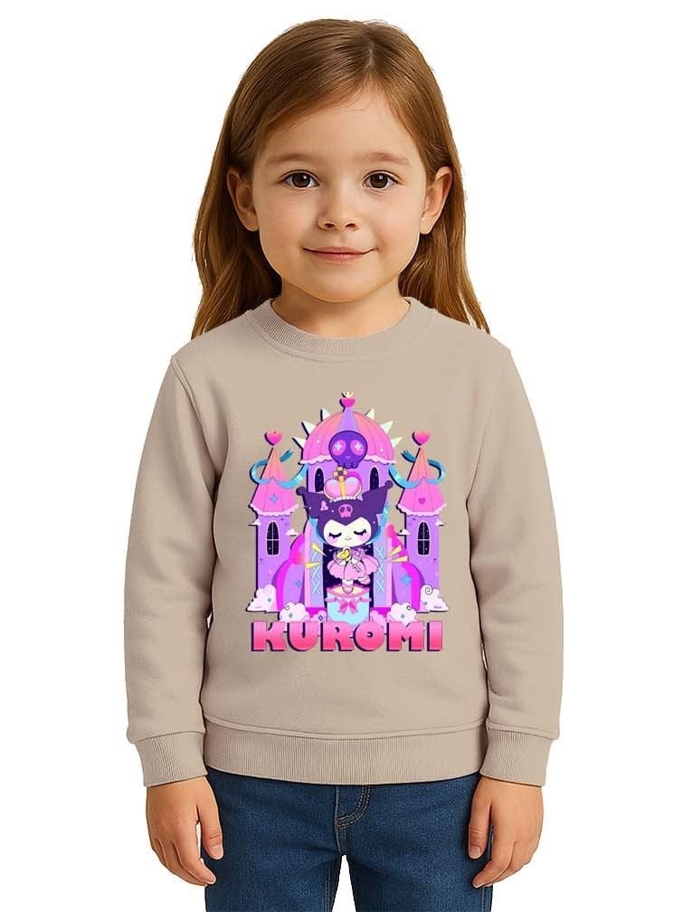 Unisex Kuromi Baskılı Çocuk Swaetshirt 3 İplik Şardonlu