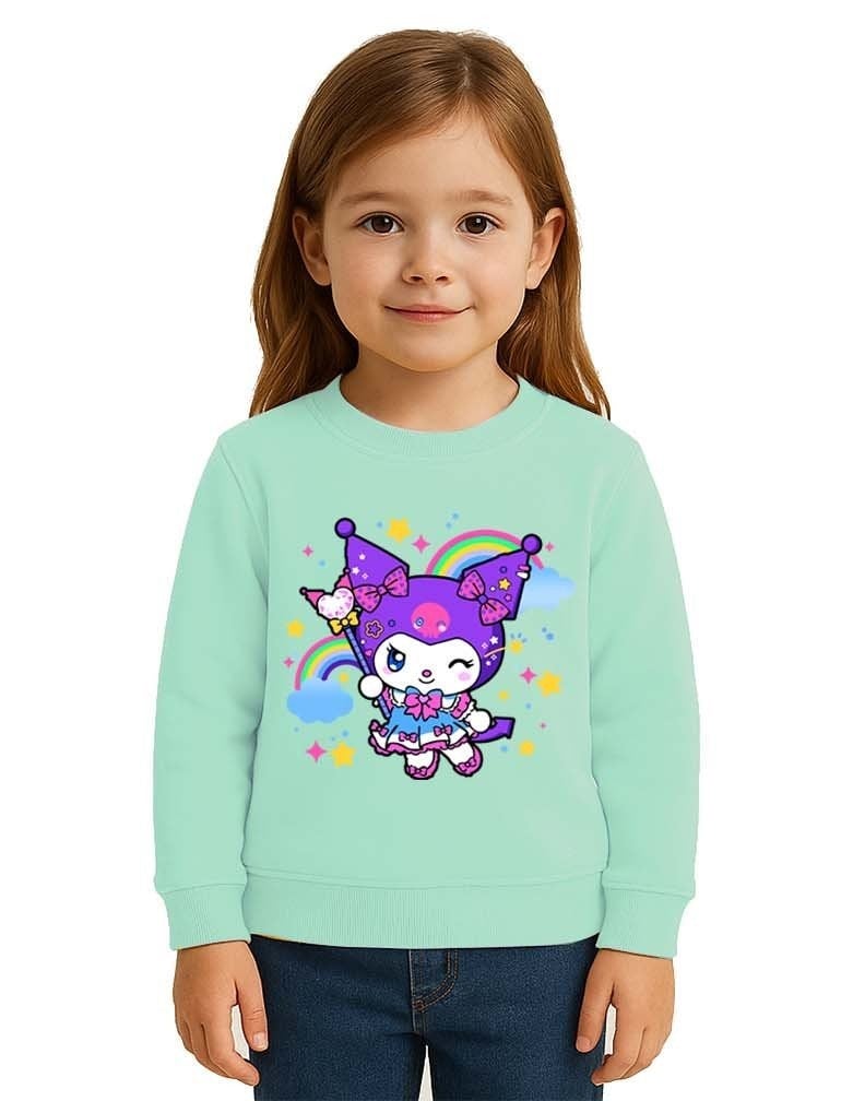 Unisex Kuromi Baskılı Çocuk Swaetshirt 3 İplik Şardonlu