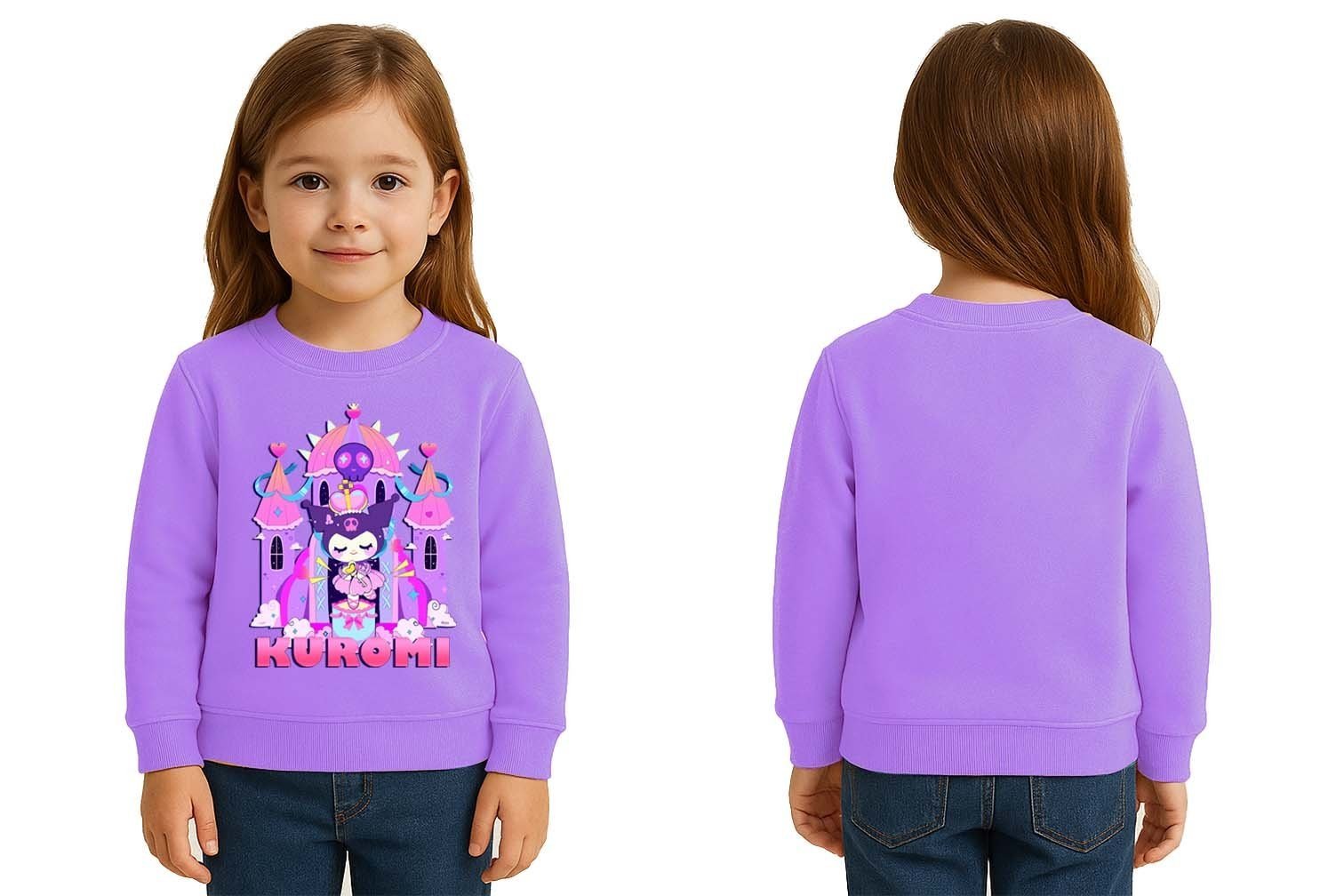 Unisex Kuromi Baskılı Çocuk Swaetshirt 3 İplik Şardonlu