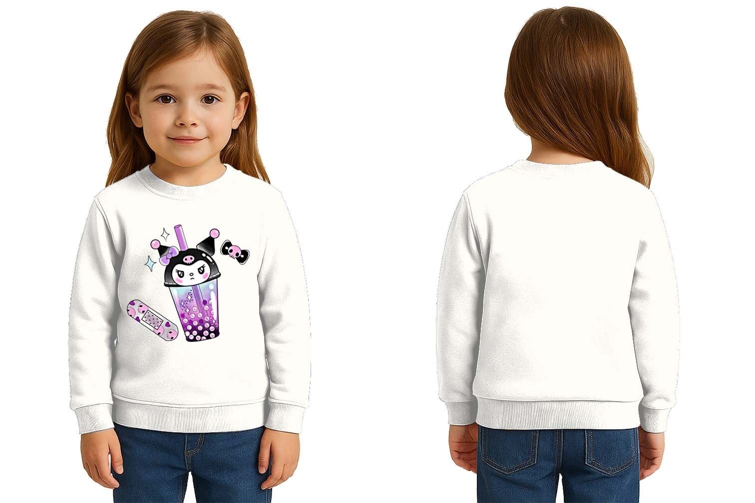 Unisex Kuromi Baskılı Çocuk Swaetshirt 3 İplik Şardonlu