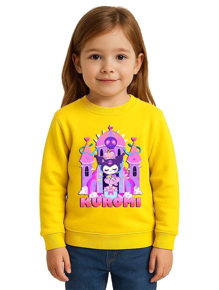 Unisex Kuromi Baskılı Çocuk Swaetshirt 3 İplik Şardonlu