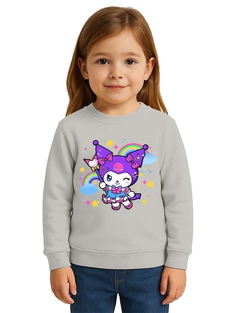 Unisex Kuromi Baskılı Çocuk Swaetshirt 3 İplik Şardonlu
