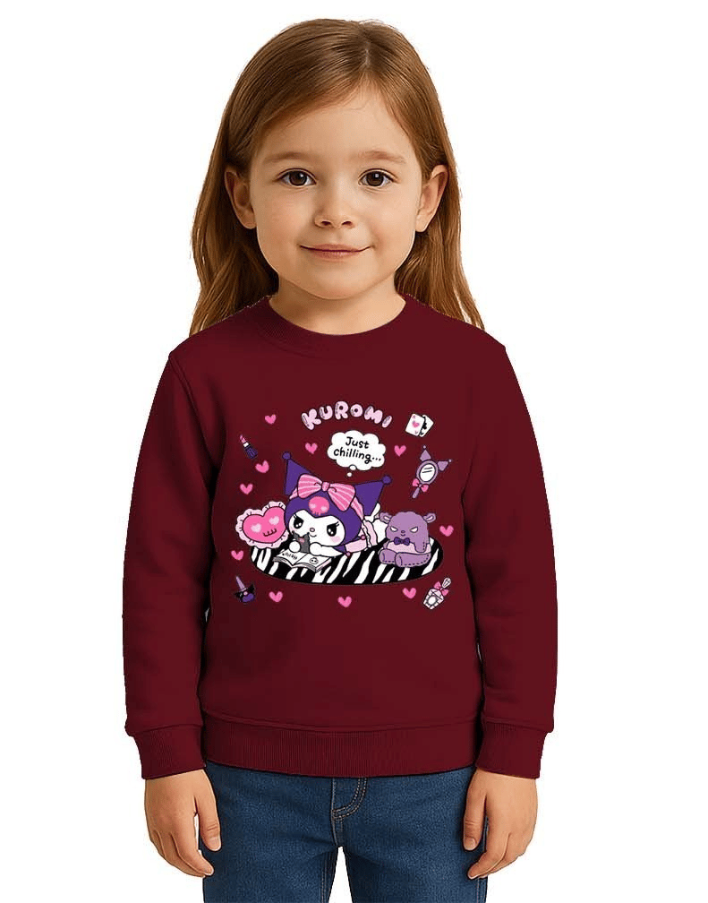 Unisex Kuromi Baskılı Çocuk Swaetshirt 3 İplik Şardonlu
