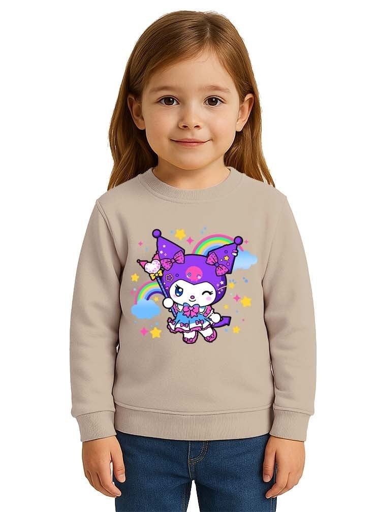 Unisex Kuromi Baskılı Çocuk Swaetshirt 3 İplik Şardonlu