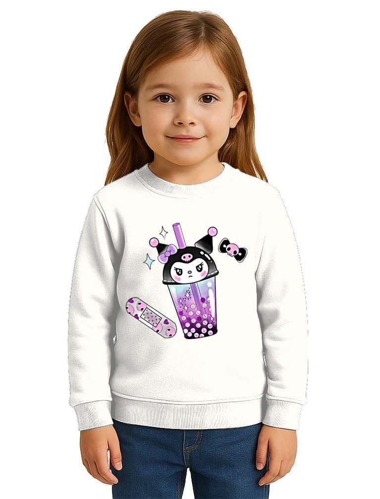 Unisex Kuromi Baskılı Çocuk Swaetshirt 3 İplik Şardonlu