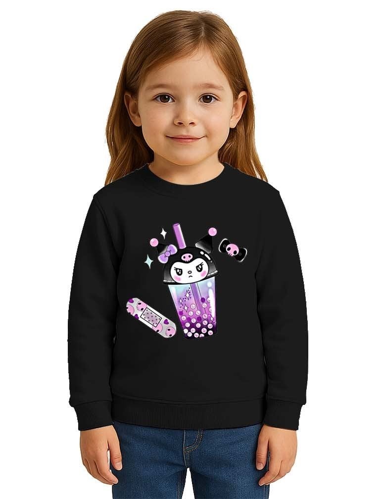 Unisex Kuromi Baskılı Çocuk Swaetshirt 3 İplik Şardonlu