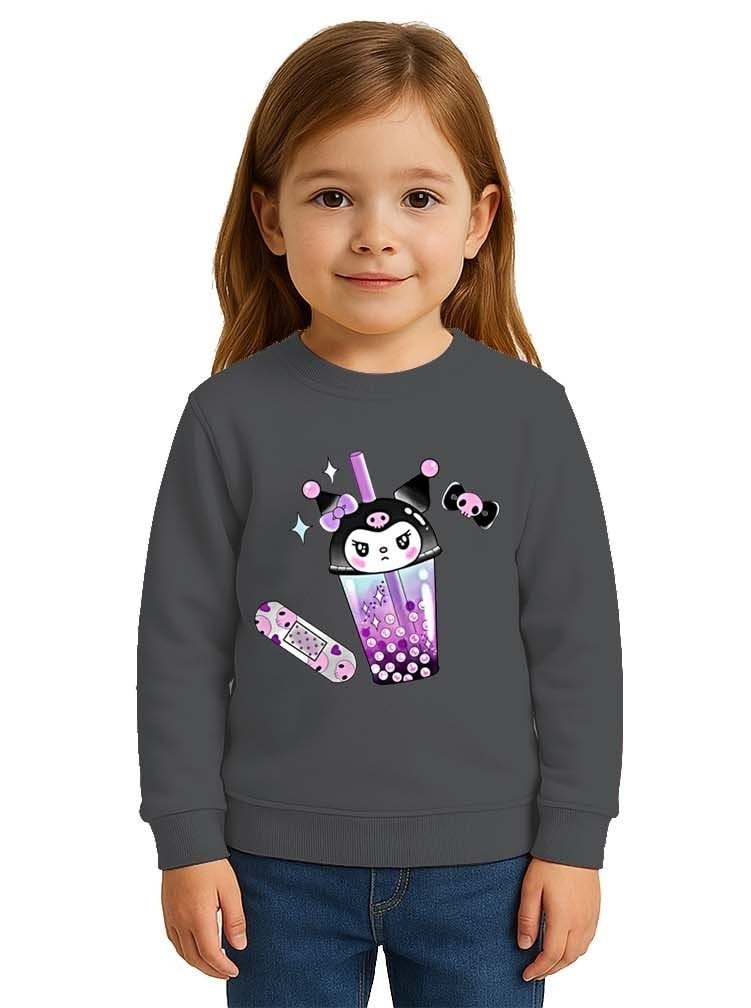 Unisex Kuromi Baskılı Çocuk Swaetshirt 3 İplik Şardonlu