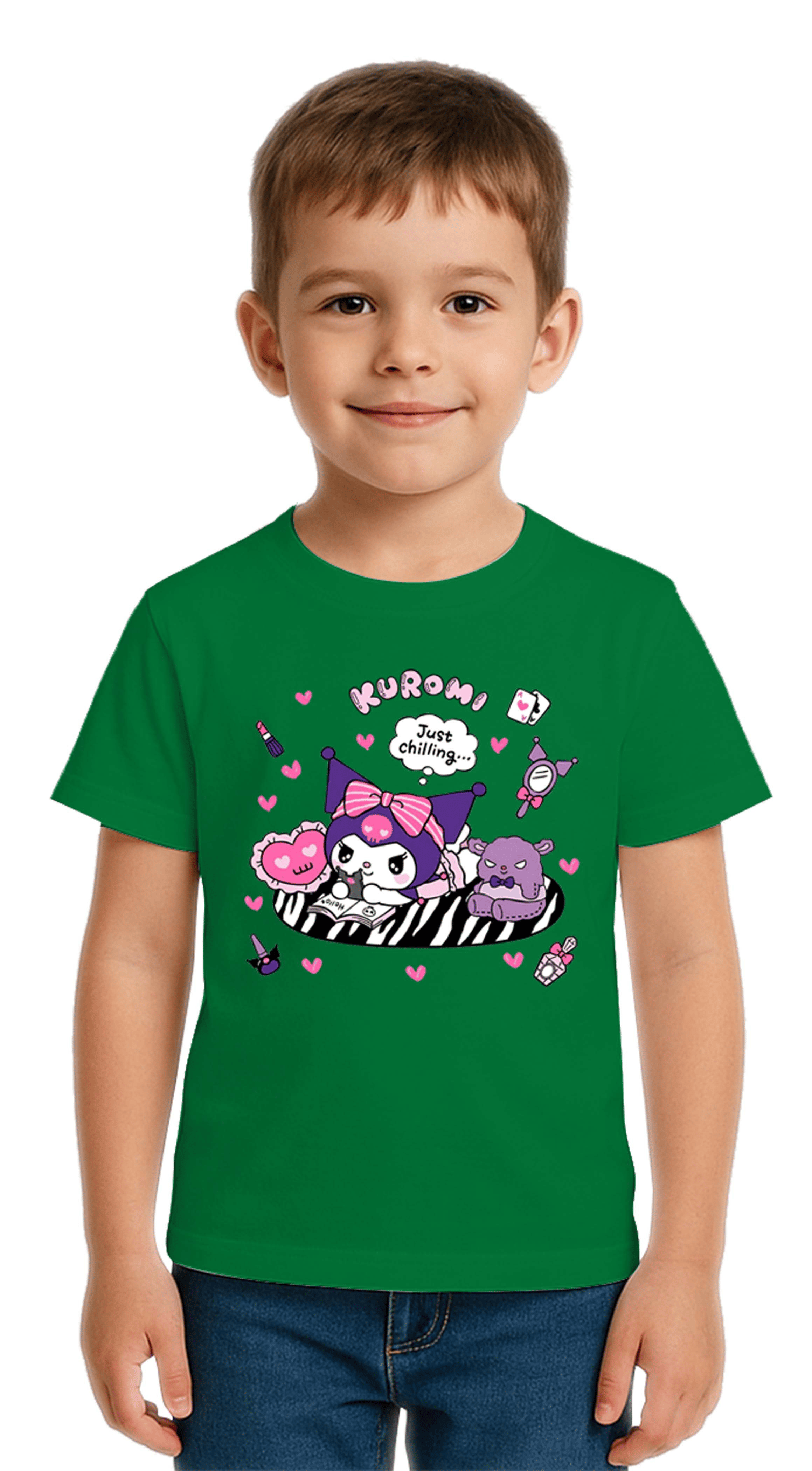 Unisex Kuromi Baskılı Çocuk Tişört pamuklu penye kumaş