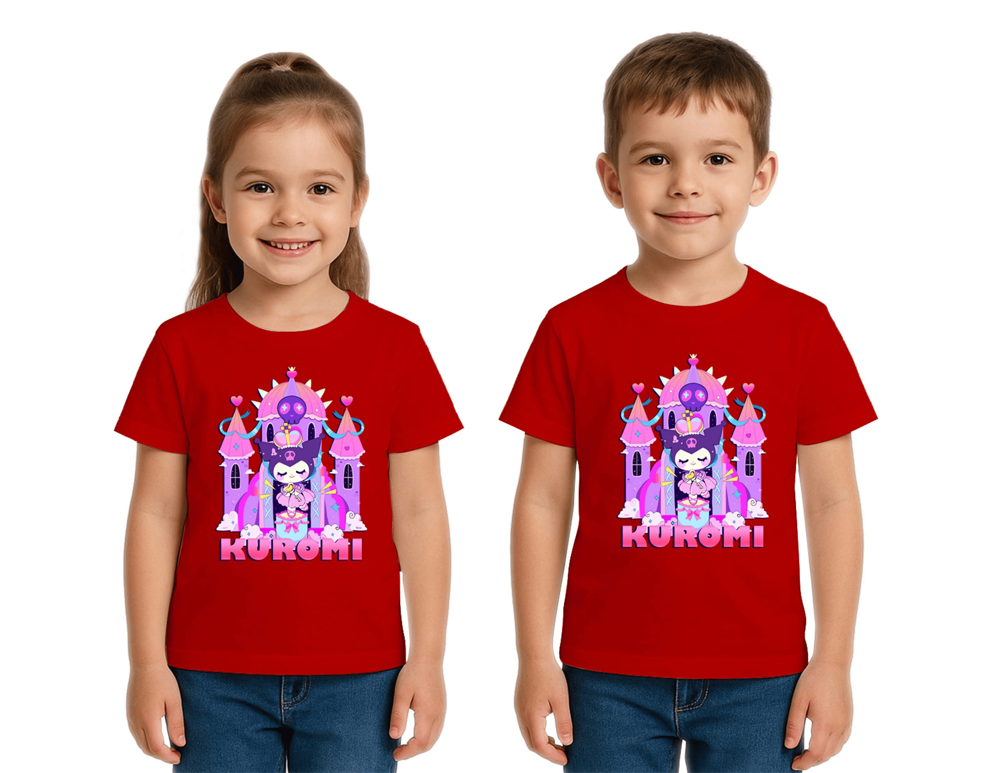 Unisex Kuromi Baskılı Çocuk Tişört pamuklu penye kumaş