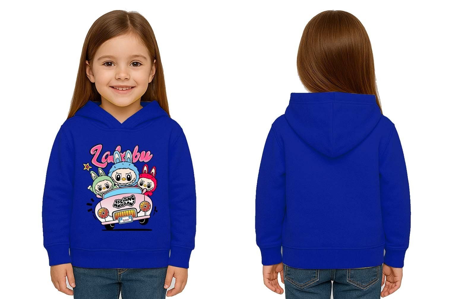 Unisex Labubu Baskılı Çocuk Swaetshirt Kapüşonlu 3 İplik Şardonlu